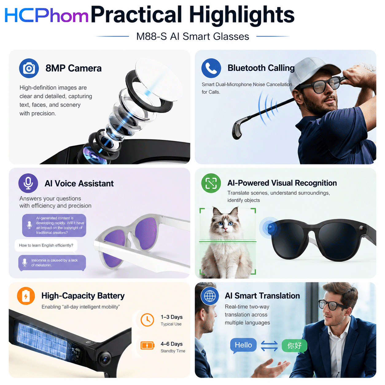M88-S AI Smart Glasses with 8MP Camera